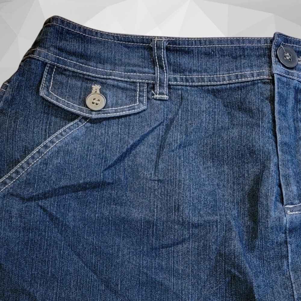 Khakis & Co Denim Skirt Sz 12 Blue Metal buttons Dark wash